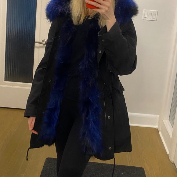 NEW POMKIN ROSE PINK FOX FUR BLACK WINTER COAT PARKA SIZE S SMALL 0/2 - Picture 10 of 12